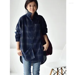 Women's Blouses SuperAen Oversized Autumn 2023 Top Korean Loose Casual Retro Plaid Long Sleeved Cotton Linen Shirt Jacket