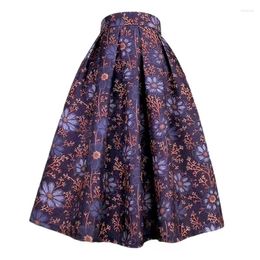 Skirts 2023 Autumn Winter Trendy Woman Clothing Vintage Social Elegant Navy Blue Daisy Floral Embroidery High Waist Long Pleated Skirt