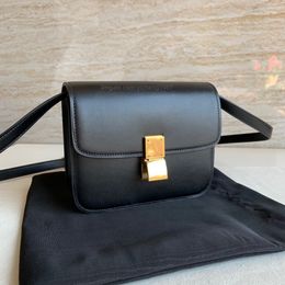 10A Mirror quality designer Women Medium Pure 18.5cm Teen Polihed Cowhide Leather Shoulder Crobody Black Claic Box Bag Free Shipping