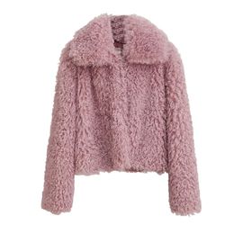 Women's Jackets Sheep Winter Coat Solid Cardigan Color Lapel Curly Imitation Terry CoatWomen's