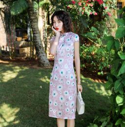 Ethnic Clothing FZSLCYIYI Pink Sexy Slim Chinese Dress Qipao Oriental Styled Dresses Satin Style Modern Flower Print Cheongsam