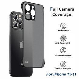 Frameless Matte Phone Case For iPhone 15 14 13 12 11 X XS XR XS Max 8 7 Plus Full Camera Coverage Protective Ultra Thin Translucent Back Cover Shell