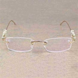 Luxury designer summer sunglasses Vintage Leopard Rimless Clear Stone Transparent Glasses Frame Eyewear Men Accessories Oculos Eyeglasses 6384Kajia