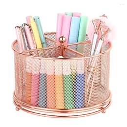 Degree Rotating Pen Holder Manager Art Supplies Storage (with 4 Compartments)(Rose