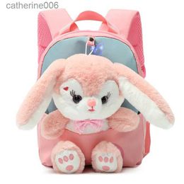 Backpacks Plush 3D Rabbit Backpack for Boys Girls Kids Children SchoolBag Cute Bow Tie Cartoon School Bags Kindergarten Preschool Baby BagL231108