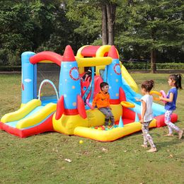 Casa de salto de foguete inflável da Playhouse Company Jumper Bouncr Slide Castle com virola de poço de bola para crianças ao ar livre, festa no quintal, brincar de salto divertido