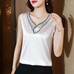 Women's Tanks 2023 Spring And Summer Vest Women Lace V-Neck White Tank Tops For Satin Korean Fashion Office Lady Sleeveless Shirts