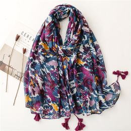 Scarves Fashion Paisley Abstract Floral Tassel Viscose Shawl Scarf Lady High Quality Wrap Thin Pashmina Stole Muslim Hijab 18090Cm 230407