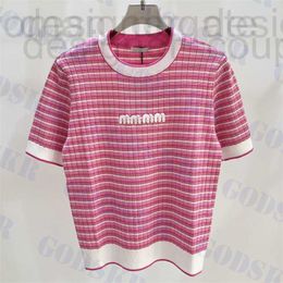 Women's T-Shirt Designer luxury designer Pink Striped T Shirt For Women Knitted Short Sleeved Tops White Letter Sweaters Womens Clothing 738Z OB29 BKO3