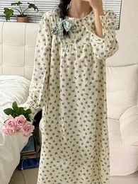 Women's Sleepwear Women Sweet Girls Korean Vintage Pajama Nightdress Cotton Print Princess Nightwear Spring Victorian Nightgowns