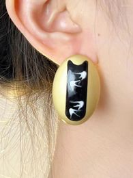 Stud Earrings Black Gold Colour Enamel Dripping Oil Simple Unique Exaggerated Metal Oval Fashion Jewellery Gifts 2023