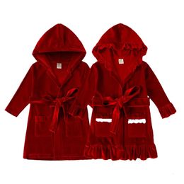 Pajamas Christmas Red Night Gown Pajamas Children's Clothing Winter Warm Velvet Sleepwear For Baby Girls Boys Long Sleeve Kids Outfits 231108
