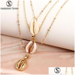 Pendant Necklaces Three Layers Of Shell Necklace Natural Gold Chian Women Best Friend Designer Bohemian J Ak