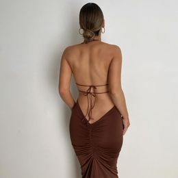 Skirts Womens Camisole And Skirt Suit Fashion Solid Color Halter Cropped Vest Tight Slit Long Rose Red Brown Orange DailySkirts