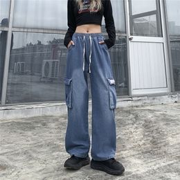 Women's Jeans CGC Y2K Women's Bag Jeans Fashion Large Cargo Pants Casual Straight Wide Leg Jeans Women's Trousers Jeans 230408