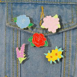 Brooches Creative Plant Flowers Enamel Pin Custom Lavender Rose Brooch Lapel Badge Natural Jewelry Gift For Kids Friends