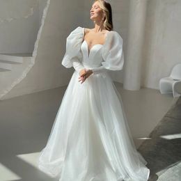Modest Top Sequined Wedding Dress 2024 Sweetheart Puff Sleeve Boho A-Line Tulle Princess Bridal Party Gown Vestido De Novia New