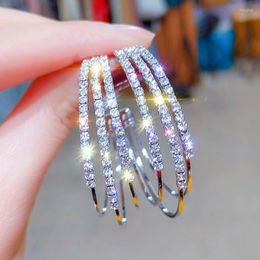 Hoop Earrings Fashion Female Jewelry Multilayer Round Crystal Shining Gold Silver Color Rhinestone For Wedding Party