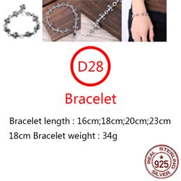 D28 S925 Sterling Silver Bracelet Cross Flower Fashion Simple Network Red Personality Couple Punk Handsome Hip Hop Jewellery Gift for Lovers