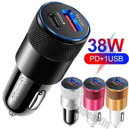 Fast Quick Charging 38W Dual Ports USB C Car Charger PD 20W Type c Auto Power Adapters 12W For IPhone 14 15 Pro Max Samsung Tablet PC Mp3