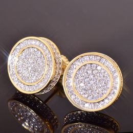 Mens Hip Hop Stud Earrings Jewelry New Fashion Gold Silver Simulated CZ Diamond Round Earrings For Men