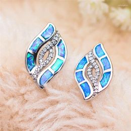 Stud Earrings Charm Female Crystal Geometry Fashion Silver Color Wedding Simple White Blue Opal For Women