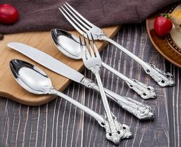 Retro style silver and gold cutlery flatware set high-grade tableware stainless steel 5-piece set knife fork spoon dinnerware sets 388Q