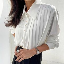 Women's Blouses White Shirt Women Camisas For Office Lady Tops Mujer Female Pleated Shirts Loose Long Sleeved Blusas Black