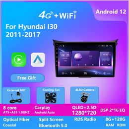 8G 128G 2 Din Video Android 12 Car Radio GPS AI Carplay Auto Stereo for HYUNDAI I30 2011-2017