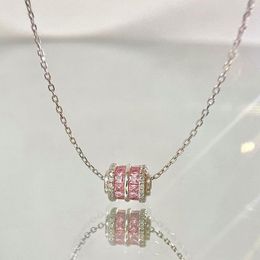 Chains Pink Zircon Small Man Waist Pendant Necklace Women 925 Sterling Silver Personalized Simple Korean INS Jewelry