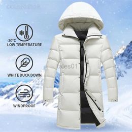 Men's Jackets Long Down Jacket Men Thicken Warm Winter Coat Hooded White Duck Down Parkas Pure Color Casual Overcoat Outdoor Couple Clotheszln231108