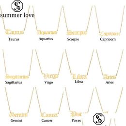 Pendant Necklaces New Ancient 12 Constellations Letters For Women Girl Stainless Steel Gold Sier Necklace Friends Dhiww