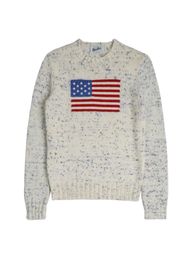 US Flag Women's Knitted Sweater Coat US Flag Round Neck Sweater 2023 Winter Luxury Fashion Comfortable Cotton Pullover 100% Pure Cotton s-2XL