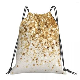 Backpack Sparkling Gold Glitter Glam Backpacks Portable Drawstring Bags Bundle Pocket Sports Bag Book For Travel Students