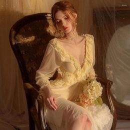 Women's Sleepwear Vintage Nightgowns Princess Gauze Long Court Ruffles Night Dress Home Wear Sweet Mesh Backless Temptation Nightdress