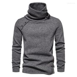 Men's Sweaters Long Sleeve High Collar Button Design Knitted Sweater