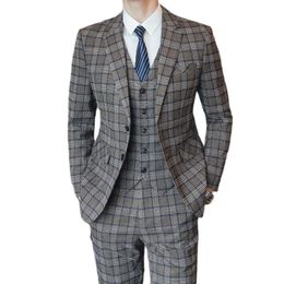 Men's Suits Blazers Boutique S-5XL plus size suit vest trousers single-breasted plaid suit business casual formal dress wedding groom suit thr 231109