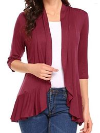 Women's Blouses Women S 3 4 Sleeve Cardigan Tops Open Front Bolero Shrugs Casual Solid Colour Ruffled Hem Thin Coat Streetwear