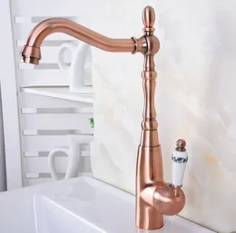 Bathroom Sink Faucets Basin Antique Red Copper Faucet 360 Rotation Single Handle Tap Mixer Taps Vessel Tnf632