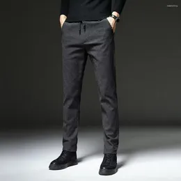 Men's Pants Men Straight Long Trousers Stylish Mid-aged Fit With Elastic Waist Soft Pockets Formal