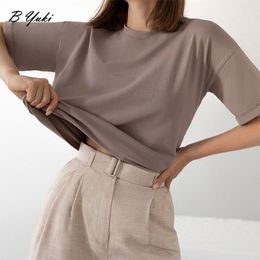 Women s T Shirt Blessyuki 100 Cotton Soft Basic T Shirt Women 2023 Summer Oversized Casual Solid Tee Female Loose Short Sleeve Simple Tops 230407