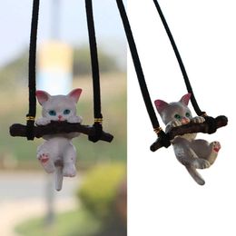 Decorations Cute Cat Branch Swing Car Interior Decoration Ornaments Auto Creative Rearview Mirror Hanging Pendant AA230407