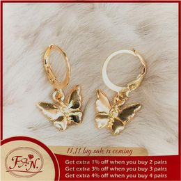 Hoop Earrings 2023 Trend Fan. Jewellery Fashion Simple Charming Lovely Girls Women Golden Color Butterfly Light Nice Gift Drop