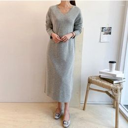 Casual Dresses Warm Jumper Woman Sweater Dress Women Loose Grey Thick Solid Knitted 2023 Pollover Korean Winter Knitwear