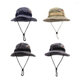 Berets Vintage Fisherman Hat Men's And Women's Washed Western Cowboy Niche Funny Sticker Outdoor Mountaineering Fishing A36
