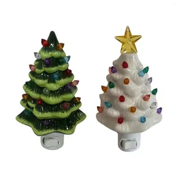 Night Lights 2023 Christmas Tree Light Ceramic With Lamp Nostalgic Xmas Decorations For Theme Party Decor Bedroom Indoor Bedside Table