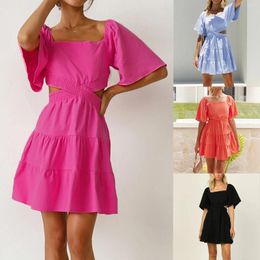 Casual Dresses Women's Summer Cut Out Short Sleeve Dress Sweetheart Neck Tiered