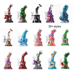 5 Style Halloween Hookahs 7 Inch Mini Small Octopus Heady Glass Bong Showerhead Perc Water Pipes 14mm Joint With Clear Bowls Dab Oil Rig Bongs Wholesale