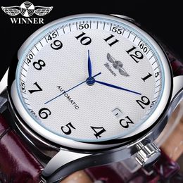 Wristwatches Winner Retro Classic Design Calendar Casual Belt Blue Hands Men's Fashion Automatic Mechanical Watches Top Brand Luxury Relogios 231107