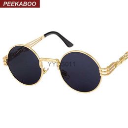 Sunglasses Peekaboo vintage retro gothic steampunk mirror sunglasses gold and black sun glasses vintage round circle men UV gafas de sol YQ231108